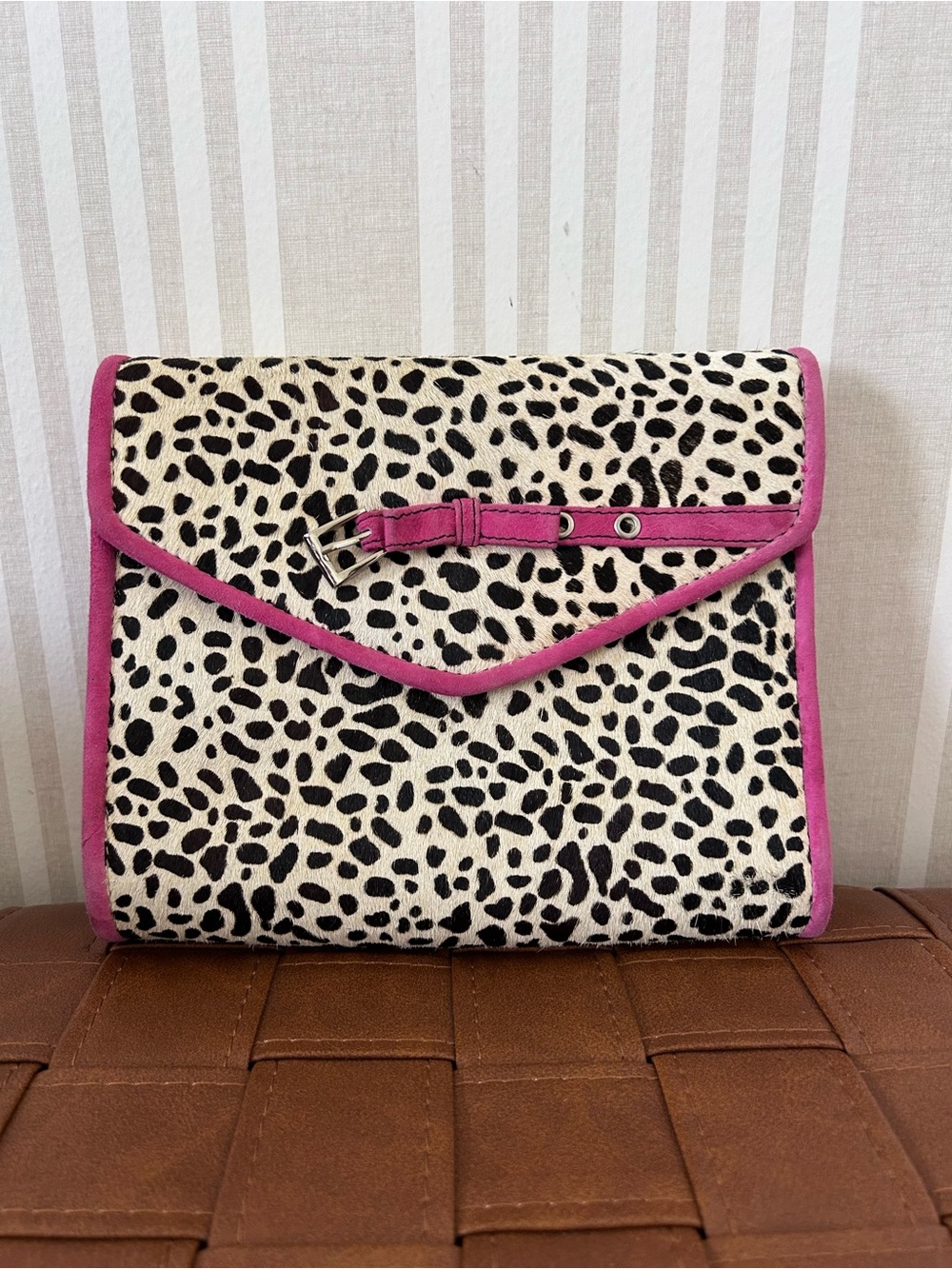 VINTAGE VAN ELi Pony Hair Spotted Pink Suede Crossbody Handbag Removable Strap - Picture 5 of 15